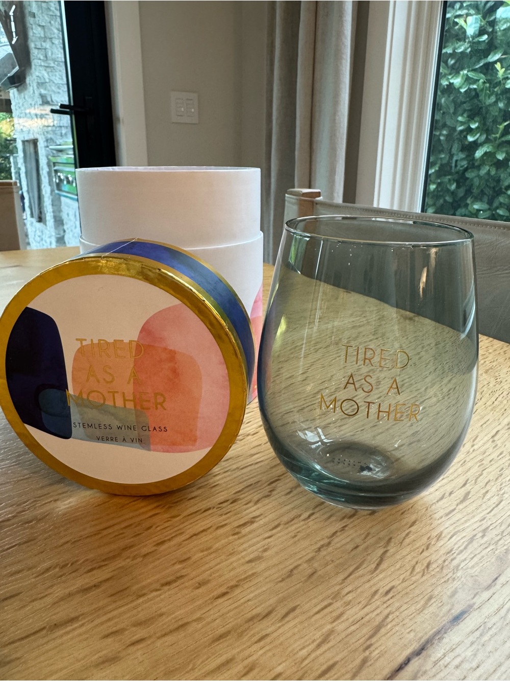 NWT- Tired As A Mother Stemless Wine Glass